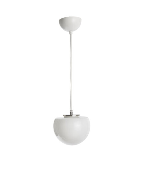 Glass hanging lamp, white half sphere 15 cm