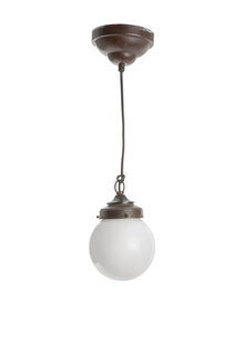 Industrial Hanging Lamp, White Ball on Cord