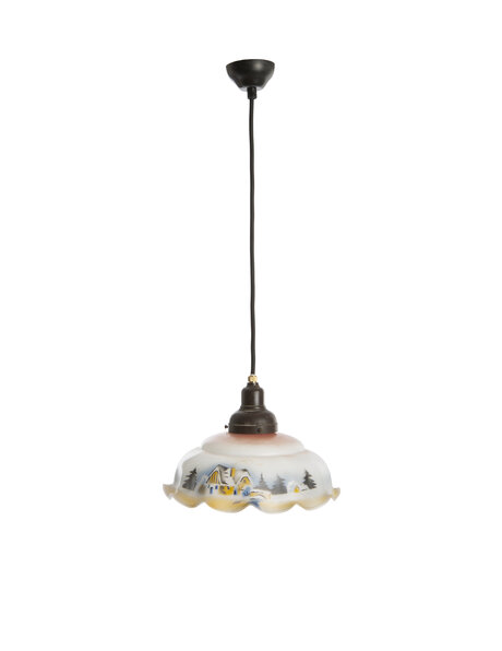 Hanging lamp, classic, opal glass with landscape