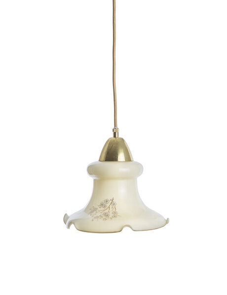 Vintage hanglampje, creme glas met Japanse kers