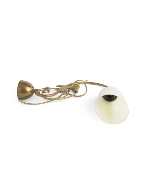 Wall lamp vintage, brass with slanted glass shade