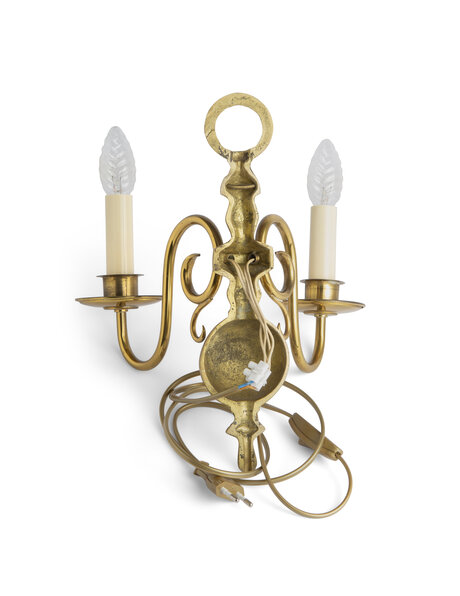 Classic wall lamp, entirely brass, two candles