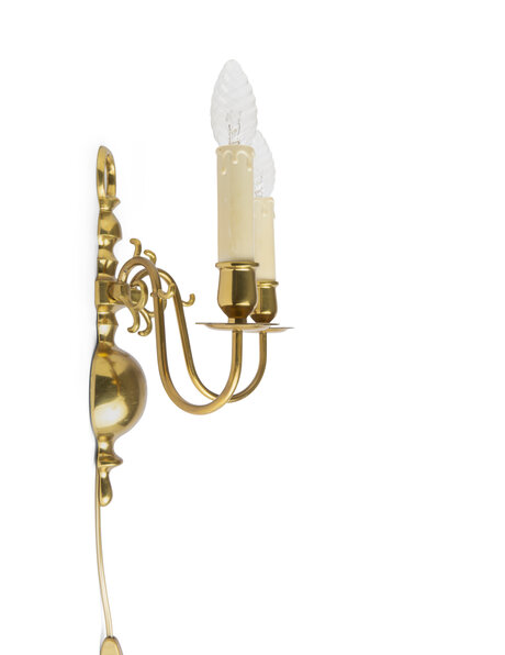 Classic wall lamp, brass fixture, two candle holders