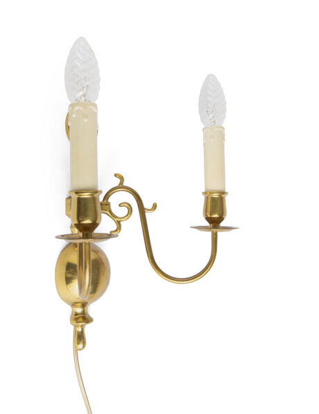 Classic wall lamp, brass fixture, two candle holders