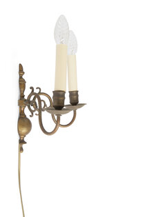 Brown Brass Wall Lamp with Two Candles