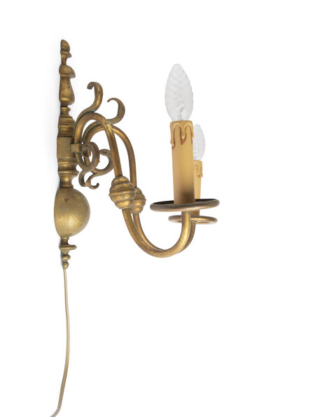 Classic wall lamp, gold-brown brass wall candlestick