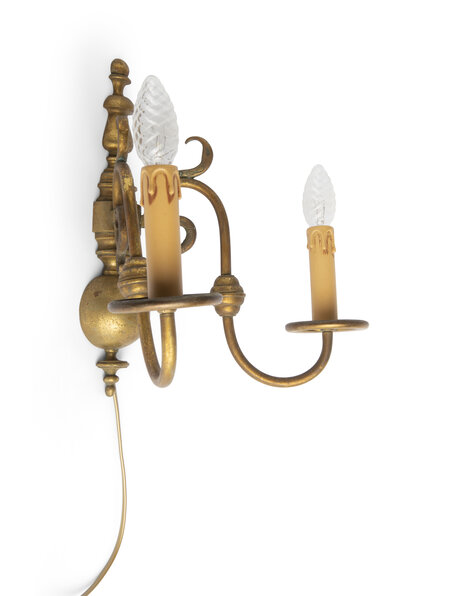 Classic wall lamp, gold-brown brass wall candlestick