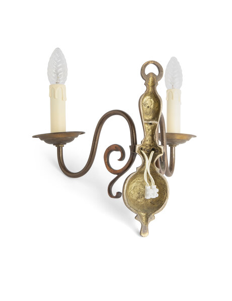 Wall lamp, antique, 2 candles on burnished brass
