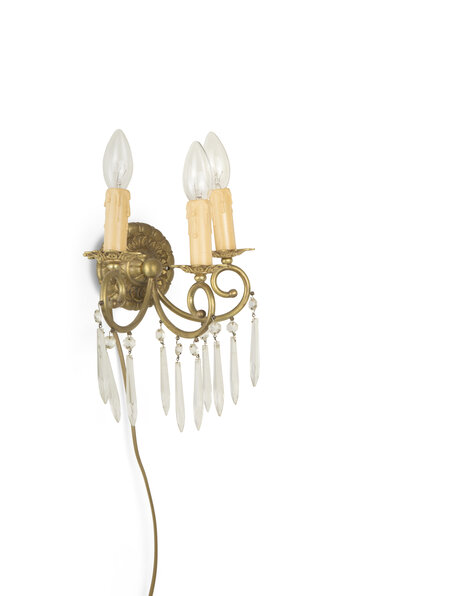 Classic wall lamp, 3 candles on brass