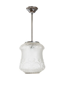 Pendant hanging lamp, beautifully crafted glass shade, 1940s