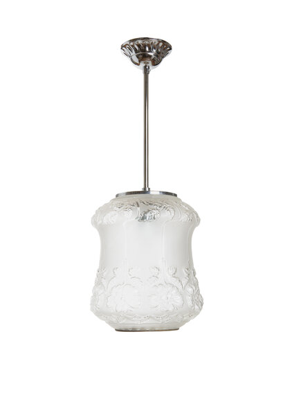 Pendant hanging lamp, beautifully crafted glass shade, 1940s