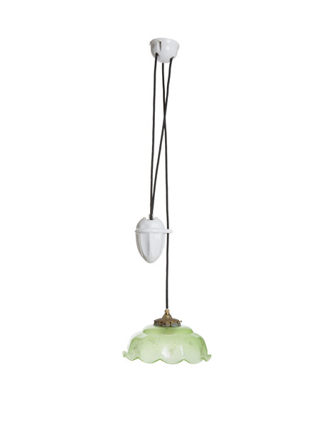 Classic green glass hanging lamp with pull pendant
