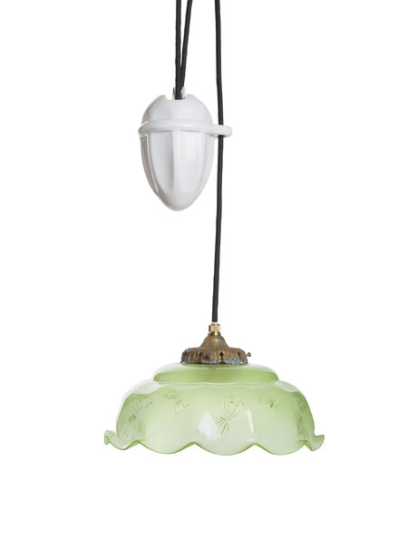 Klassieke groen glazen hanglamp met trek pendel