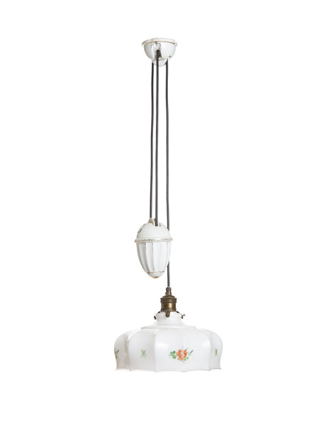 Old kitchen table lamp with porcelain pulley