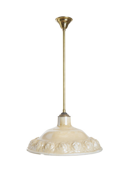 Pendant Hanging Lamp, White Glass with Gold Mother of Pearl