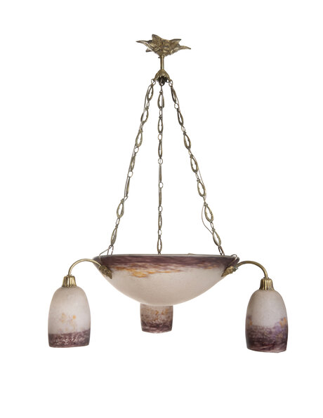 Franse hanglamp, paars-oranje glas