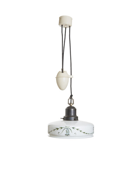 Wit glazen hanglamp met groene decoratie