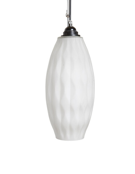 Design hanging lamp, two white glass shades