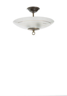 Hanging Lamp, Small Frosted Glass Bowl, Gold Rings