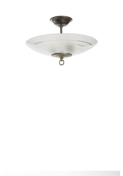 Hanging Lamp, Small Frosted Glass Bowl, Gold Rings