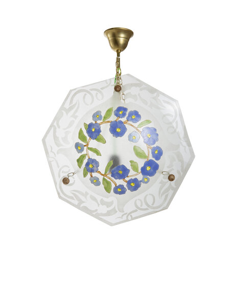 Classic hanging lamp, glass with wreath of flowers