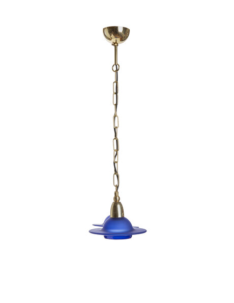 Dining table hanging lamp, two blue glass shades