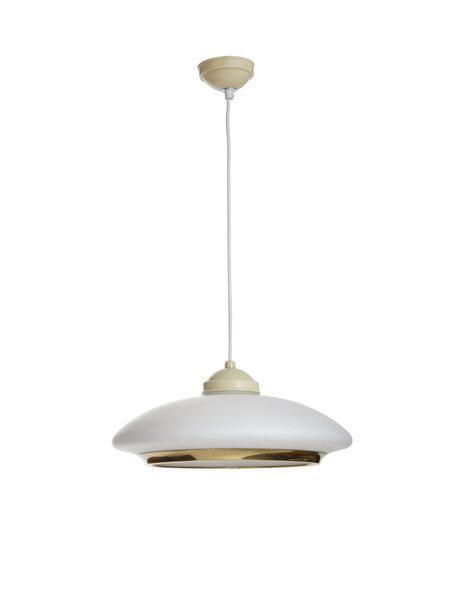 White hanging lamp, glass shade on cord
