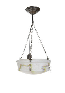 Glass Hanging Lamp, White Clouded Glass on Three Chains