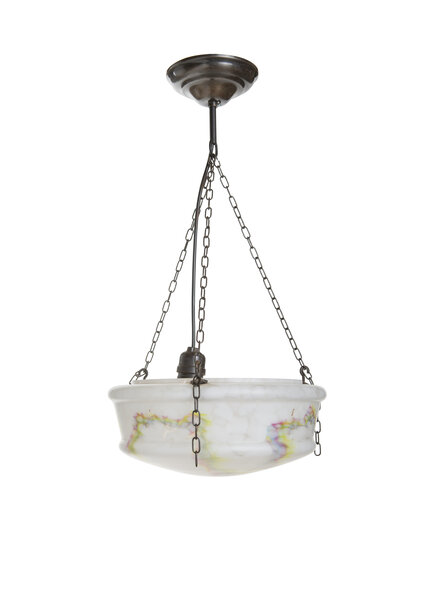Glass Hanging Lamp, White Clouded Glass on Three Chains