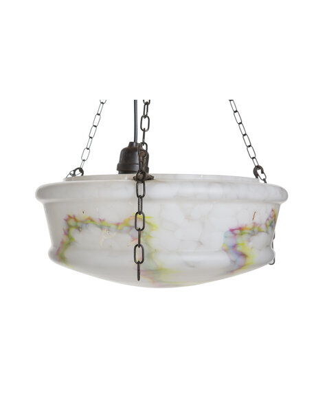 Hanglamp, glazen schaal, wit met kleuren palet