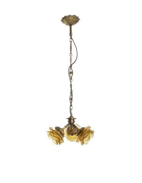 Glass roses on brass fixture, classic