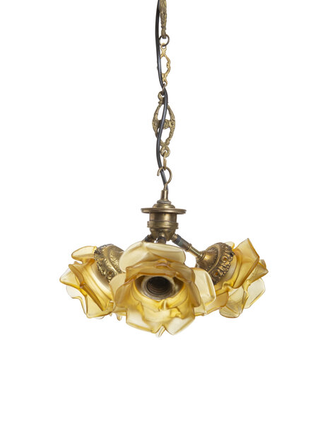 Glass roses on brass fixture, classic