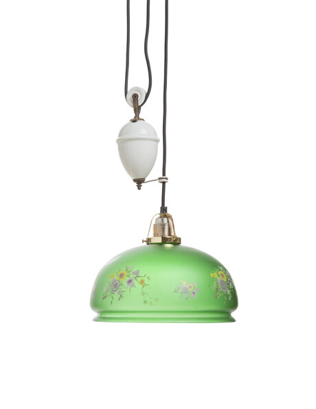 Green hanging lamp on pull pendant