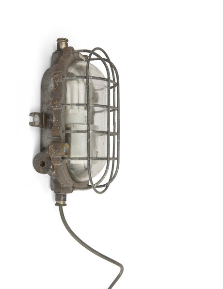 Industrial wall lamp, cage lamp with glass