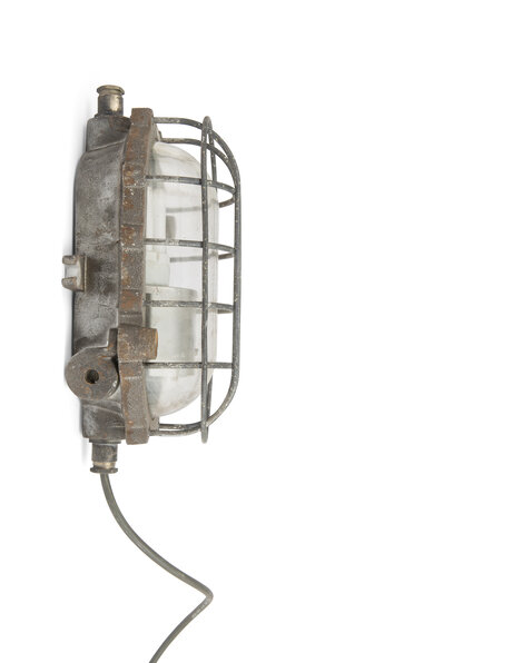 Industrial wall lamp, cage lamp with glass