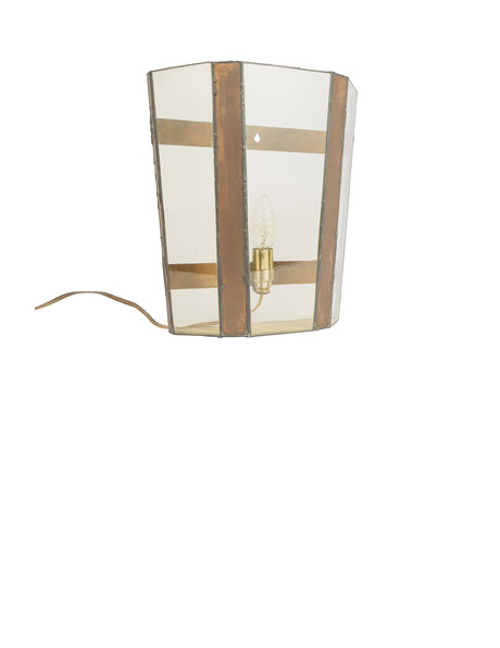 Wandlamp klassiek, bruin glas in koper