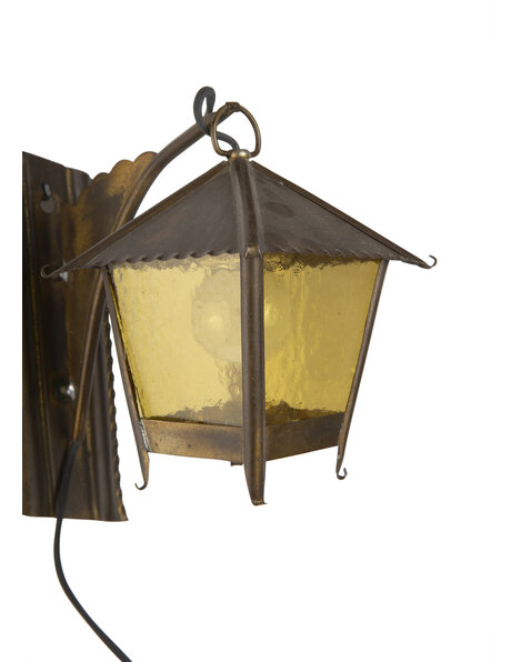 Kleine wandlamp, lampion  met bruin glas