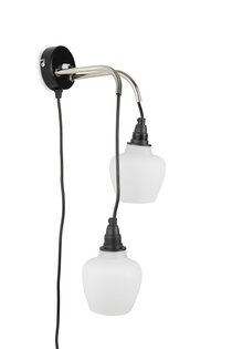 Vintage Wandlamp, Twee Wit Glazen Kapjes