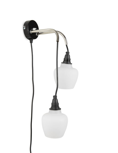 White glass lampshades on chrome fixture, vintage