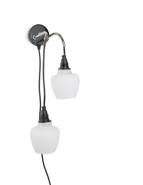 White glass lampshades on chrome fixture, vintage