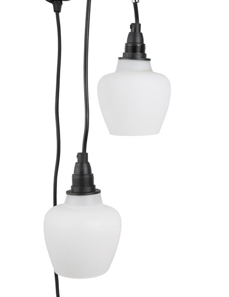 White glass lampshades on chrome fixture, vintage