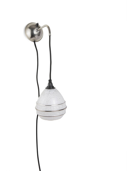 Vintage muurlamp, wit gewolkt glazen kapje