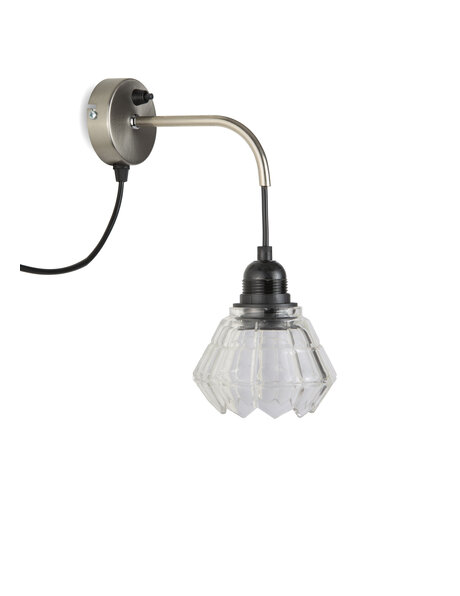 Industrial wall lamp, clear glass with facets