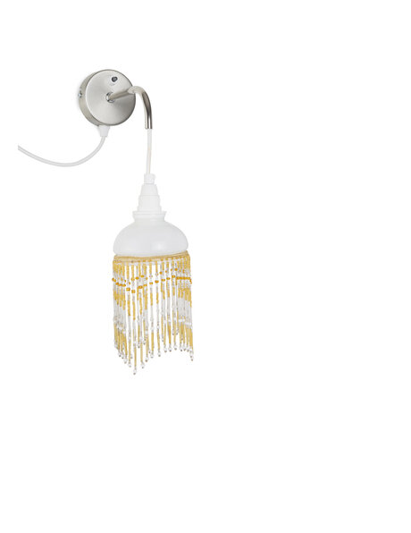 Wall lamp retro, white with bead curtain