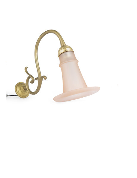 Classic wall lamp, curved brass, pink glass