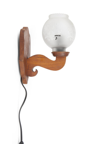 Wooden wall lamp, with separate glass shade
