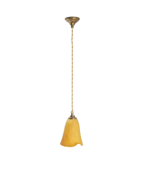 Small glass hanging lamp, vintage, ocher yellow
