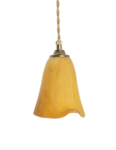 Small glass hanging lamp, vintage, ocher yellow