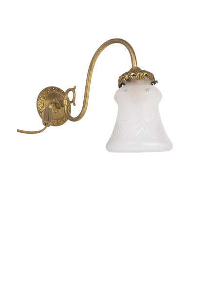 Brass wall lamp , gooseneck, with matt glass