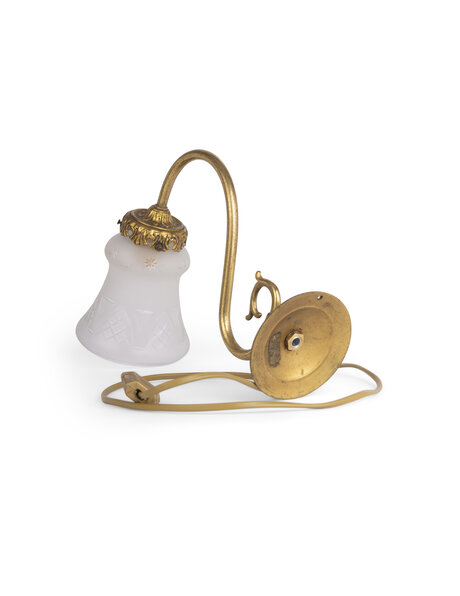 Brass wall lamp , gooseneck, with matt glass